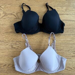 Lot of 2 Soma Embraceable Perfect Coverage Nude & Black Bras Underwire 38C